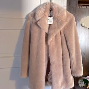 Zara Faux Fur Jacket in Blush Pink -Size XS